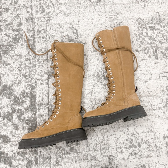 NWB Larroude Lara Knee High Combat Boot Tobacco - Picture 9 of 14